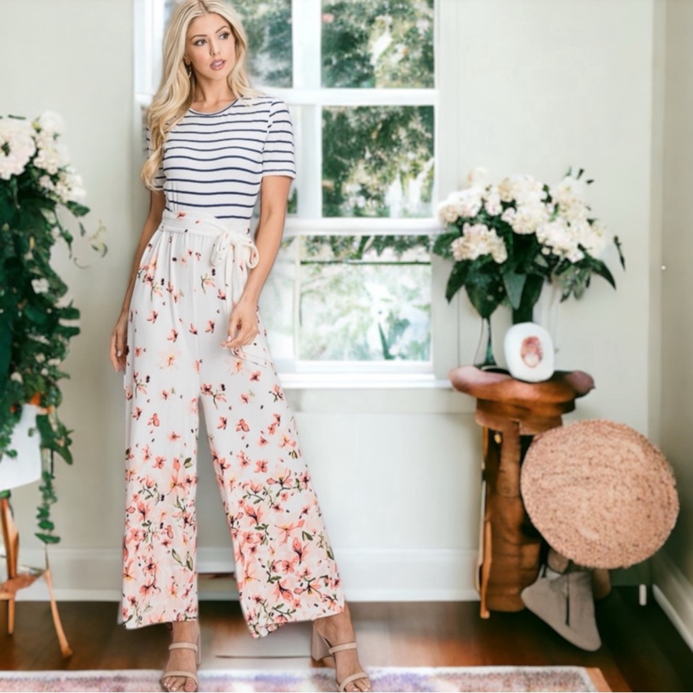 Buttery Soft Striped & Floral Jumpsuit